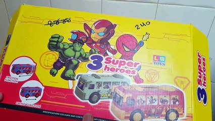 Unboxing and Review of Friction Superhero hulk, spiderman, ironman Moving Window Bus Vehicle