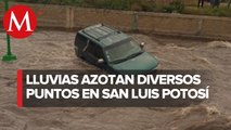 Lluvia provoca gran caos en San Luis Potosí y daños en la plaza El Dorado