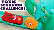 Hot Wheels Cars Toxic Scorpion Funlings Race Challenge with Disney Cars Lightning McQueen versus PJ Masks and Marvel Avengers Superheroes in this Stop Motion Racing Video for Kids by Kid Friendly Family Channel Toy Trains 4U
