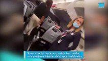 Terror a bordo la ataron con cinta tras morder a un pasajero e intentar abrir la puerta del avión