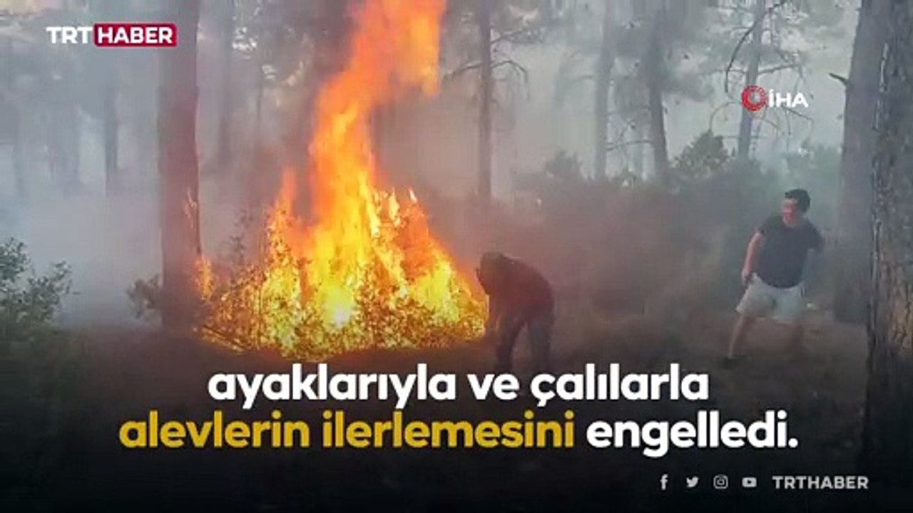 Yangının büyümesini ayaklarıyla engellediler