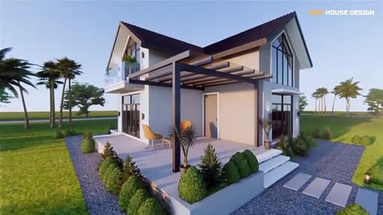 Small House Design with Mezzanine floor _ 7.50m x 7.00 m (52 sqm) _ 2 Bedroom(360P)