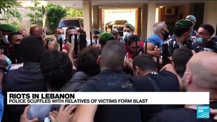 Relatives of Lebanon blast victims scuffle with police