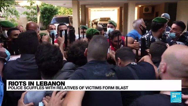Relatives of Lebanon blast victims scuffle with police