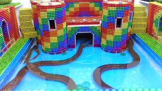 Build Underground Castle, Swimming Pool For Catfish and Eel From Magnetic Balls ( Satisfying )