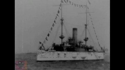 1907 NAVAL REVIEW AT HAMPTON ROADS - SEVERAL PRE-DREADNOUGHT BATTLESHIPS AND MONITORS