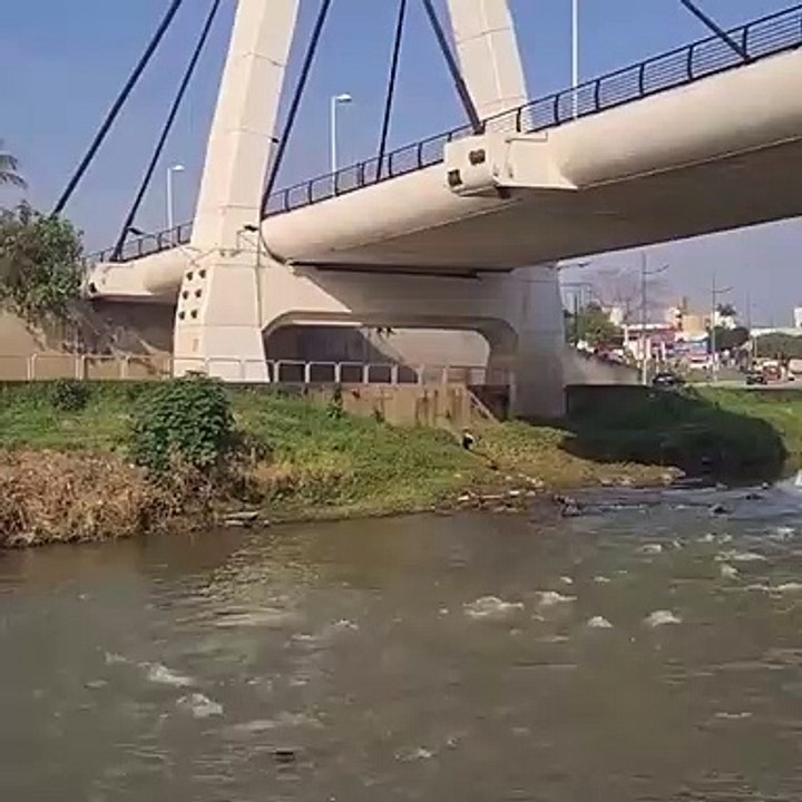 Homem protesta dentro do rio sobre pontes interditadas em Brusque