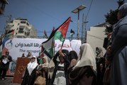 Gazzeli kadınlardan İsrail saldırılarında zarar gören hemcinslerine destek gösterisi