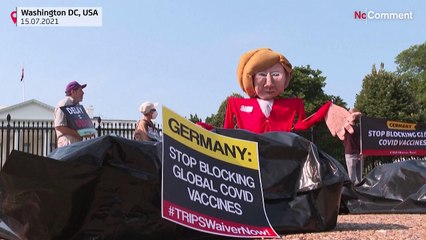 'Free the vaccine': Activists protest outside White House as Biden hosts Merkel
