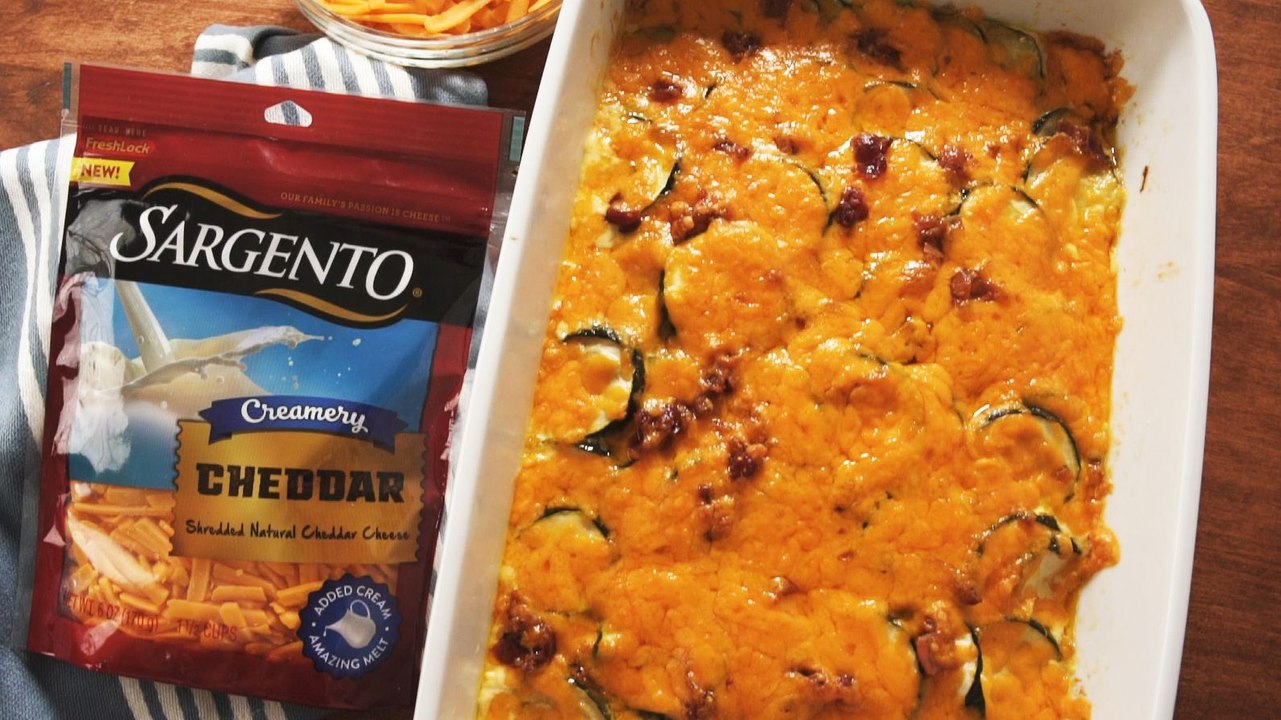 Bacon & Cheddar Scalloped Zucchini Is the Ultimate Cheesy Zucchini Recipe
