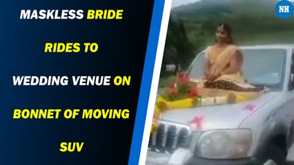 Maskless Bride Rides to Wedding Venue on Bonnet of Moving SUV, Booked After Video Goes Viral | Watch
