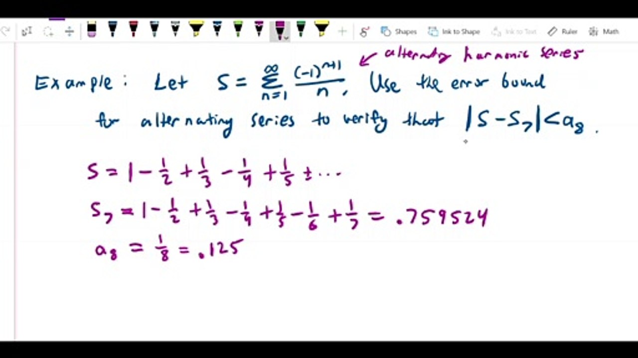 Conditional Convergence and Alternating Series - Verify error bound for alt harmonic series