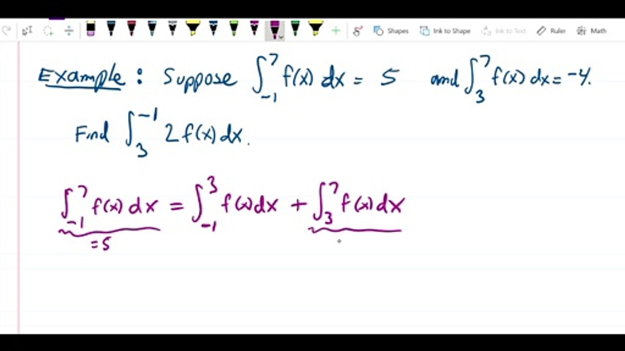 Definite integral - Examples showing integral properties