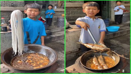 Frees Weekend ! Rural life little Boy cook food  조리 クック Perfect Talent at Young age