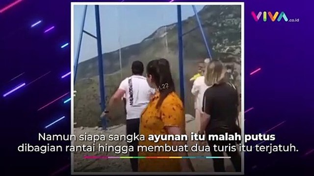 Ngeri! Dua Wanita Hampir Jatuh dari Ayunan di Atas Tebing