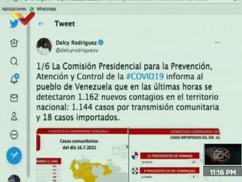 COVID -19 | Venezuela registró 1.144 casos comunitarios, 18 importados y 273.341 recuperados