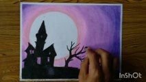 how to make oil pastel painting/ haunted / night sky