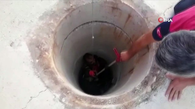 Kanalizasyon kuyusuna düşen yavru köpek itfaiye ekiplerince kurtarıldı