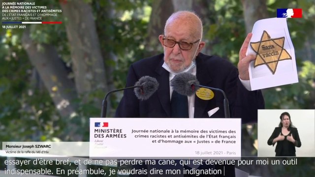 Pour ce rescapé de la rafle du Vel d'Hiv, l'étoile Sans vaccin arborée par des manifestants anti-vaccin est une comparaison odieuse