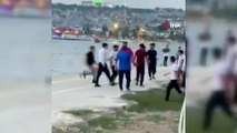 Büyükçekmece'de restoran çalışanları denize giren vatandaşlara böyle saldırdı