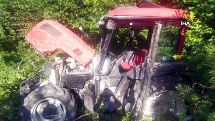 Ot biçerken traktörle uçuruma yuvarlandı