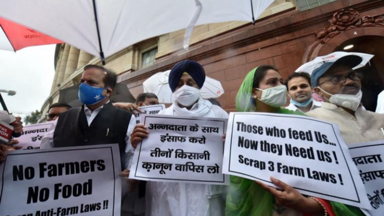 SAD stages protest against farm laws outside Pa...