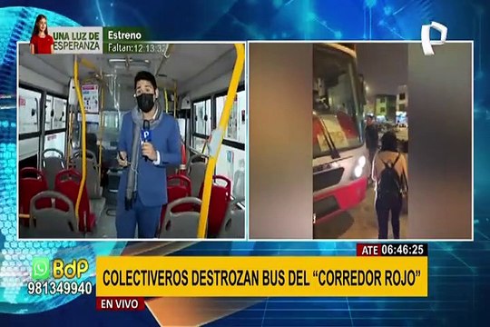 Ate: colectiveros informales destrozan bus del Corredor Rojo por venganza