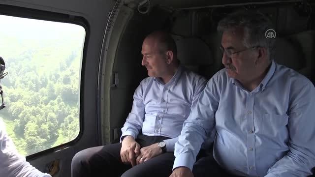 Son dakika gündem: Bakanlar Soylu ve Kurum, sel ve heyelanın etkili olduğu alanları havadan inceledi