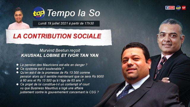 Tempo la So sur la contribution sociale : Murvind Beetun reçoit Khushal Lobine et Ivor Tan Yan.