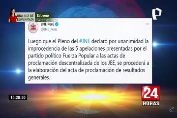 JNE anuncia próxima elaboración del acta de proclamación de resultados generales