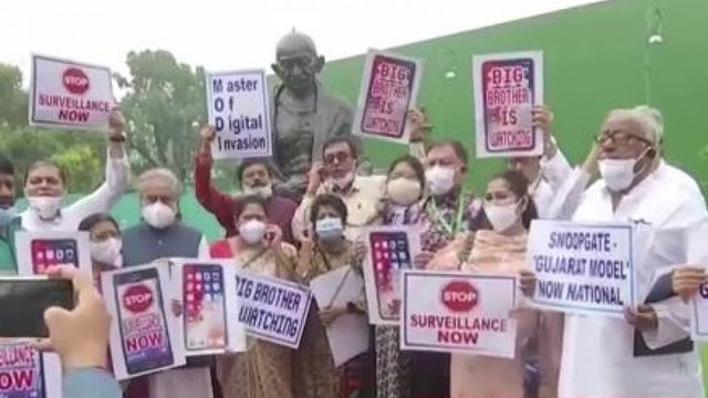 Pegasus snooping row: TMC MPs stage protest in Parliament