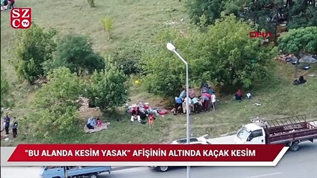 Bu alanda kurban kesmek yasaktır afişinin altında kesim yaptılar