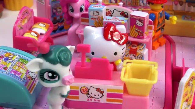 Hello Kitty Convenience Store Mini Doll Playset My Little Pony Lego go Shopping Toy Unboxi
