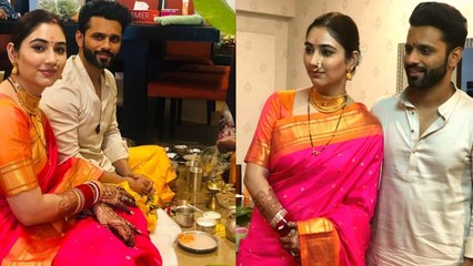 Disha ने ससुराल में मराठी मुलगी बन पति Rahul Vaidya संग की पूजा, सिंदूर और लाल चूड़ा पहने आईं नजऱ