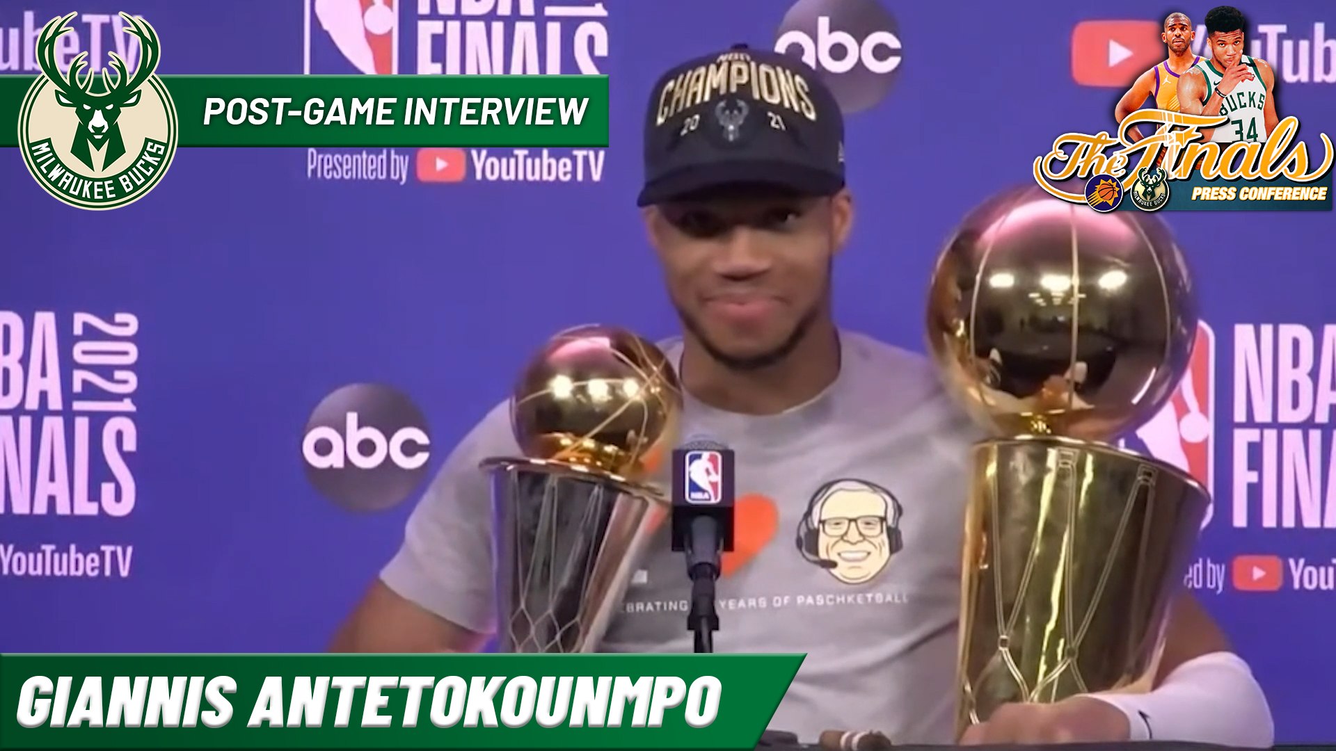Giannis Antetokounmpo after winning 2021 NBA Championship and Finals MVP