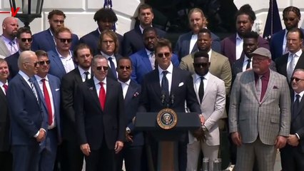 ‘Sleepy Tom’ Brady Jokes With Biden in Super Bowl Victory Celebration Speech at the White House