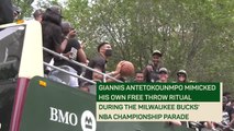 Wait for it! Giannis shoots free throw into Bucks parade crowd