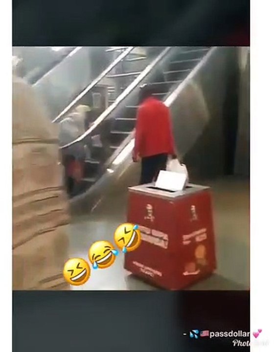 An airport begger trapped on lifting step