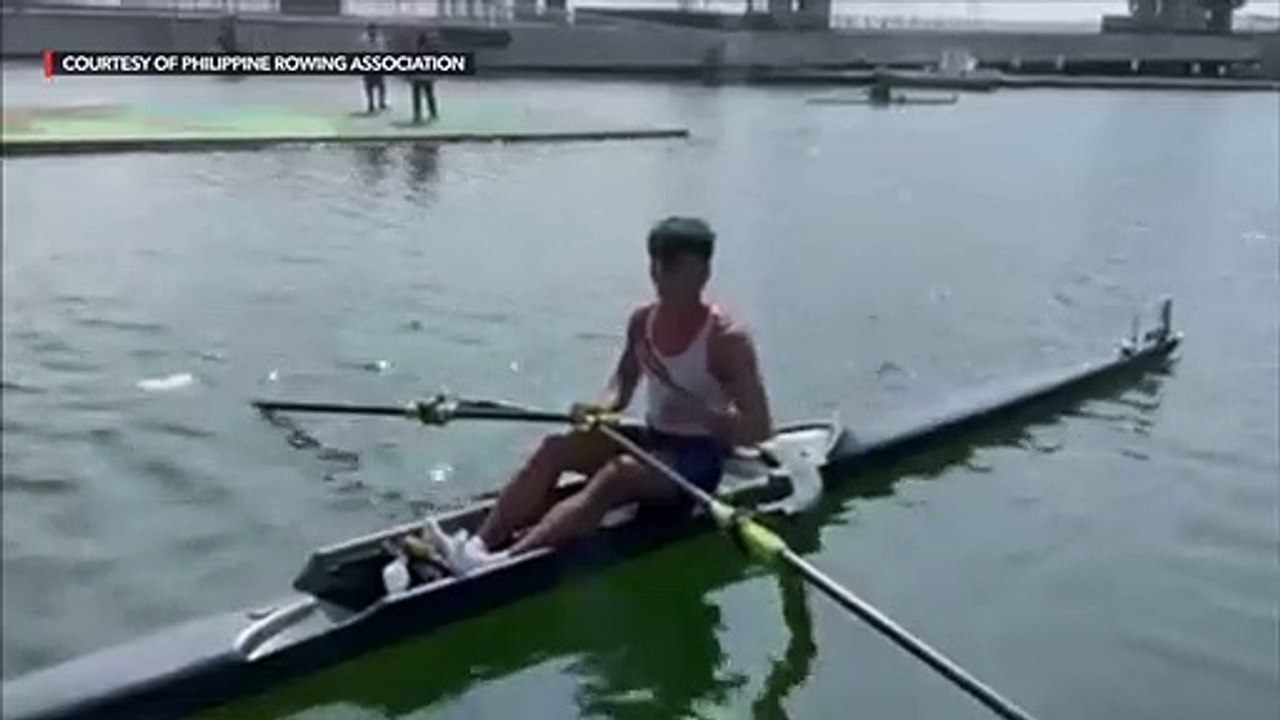 Philippines' Cris Nievarez moments before the men's single sculls event in the Tokyo Olympics