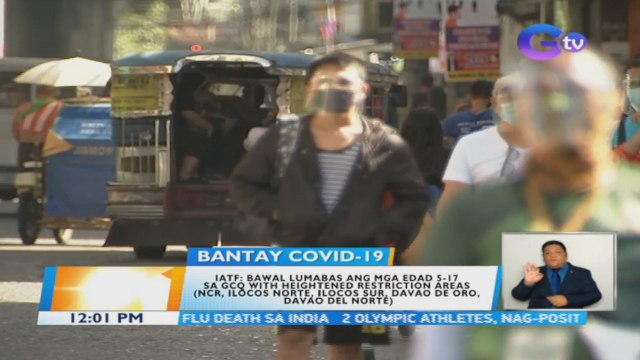 IATF: Bawal lumabas ang mga edad 5-17 sa gcq with heightened restriction areas (NCR, Ilocos Norte, Ilocos Sur, Davao de Oro, Davao del Norte) | BT