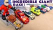 Giant Hot Wheels Cars Race with the Incredibles Toy in this Funny Funlings Race versus Disney Cars Lightning McQueen Full Episode English Toy Story Video for Kids from Kid Friendly Family Channel Toy Trains 4U