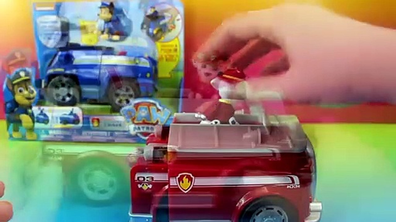 Paw Patrol On-A-Roll Chase Police Car & On-A-Roll Marshall Fire Truck transforms and Rolls