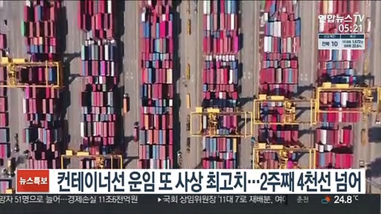 컨테이너선 운임 또 사상 최고치…2주째 4천선 넘어