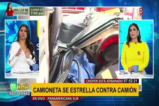 Panamericana Sur: camioneta choca con camión y conductor queda atascado entre los fierros