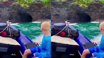 İçinden şelale akan deniz mağarasından botla geçmek...