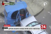Pudo morir: mototaxista acabó sobre capó de auto tras choque en Barranca