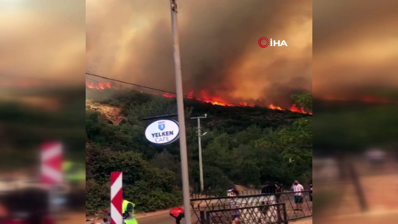 Bodrum’daki yangın kısa sürede büyüdü, mahallenin boşaltılması için anons yapılıyor