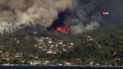 Marmaris’teki yangın Hisarönü Körfezi’ni tehdit ediyor