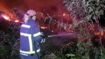 Corpo de Bombeiros combate incêndio em vegetação na Rua José de Sá Cavalcanti no Bairro Claudete; fiação de energia foi danificada