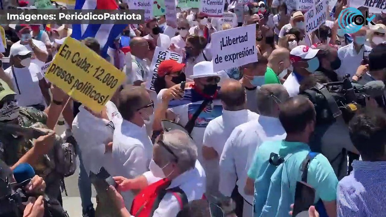 El grito de miles de cubanos manifestándose en Madrid:  "¡Pedro Sánchez, Cuba es una dictadura!"